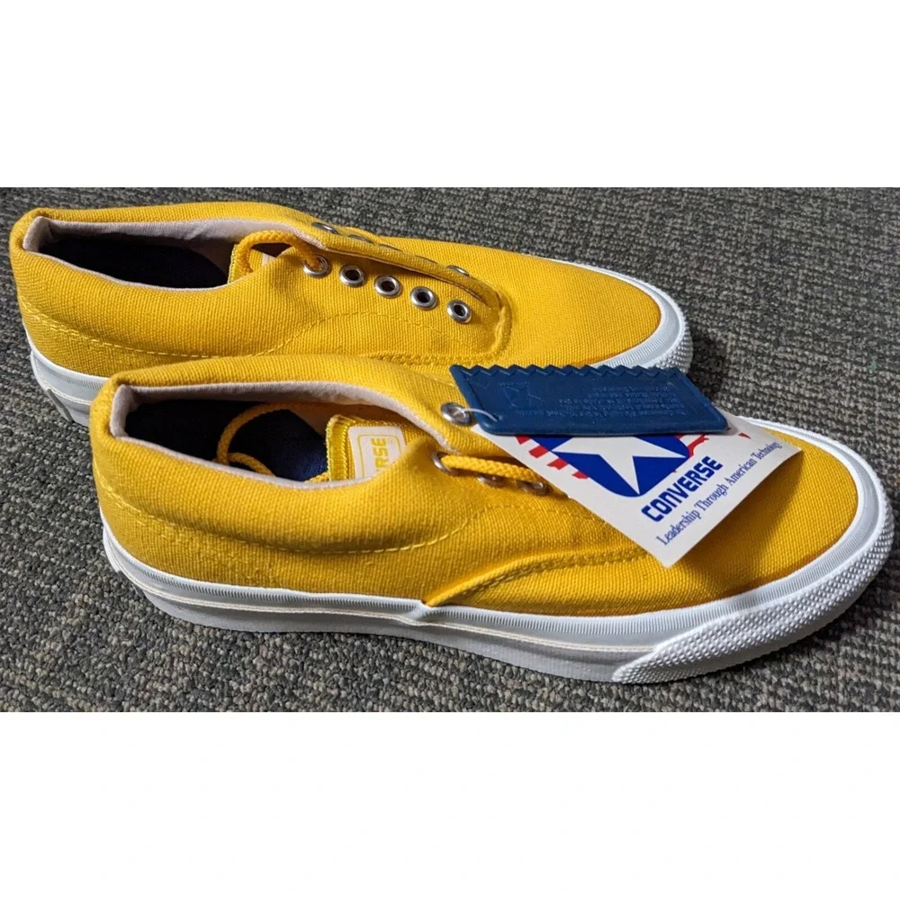 Vintage Boys Converse Yellow Canvas Sneakers Sz 3 USA Skid Grip with Tags Unused